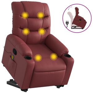vidaXL Sill&oacute;n reclinable de masaje de pie cuero artificial rojo tinto