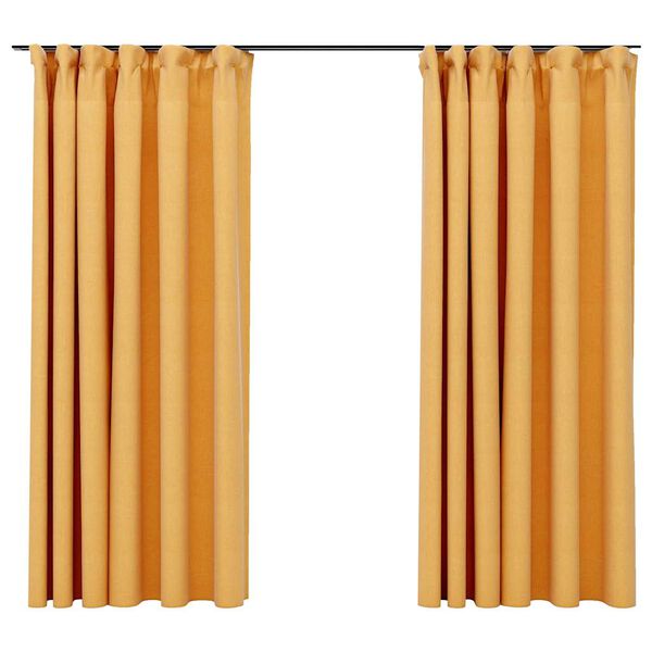 vidaXL Cortinas opacas ganchos look de lino 2 pzas amarillo 140x175 cm