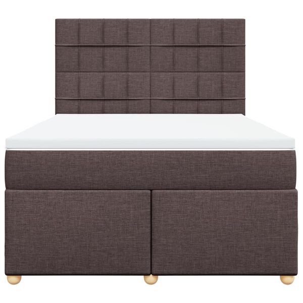 vidaXL Cama box spring con colch&oacute;n tela marr&oacute;n oscuro 140x190 cm