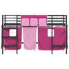 vidaXL Estructura de Cama Alta para Ni&ntilde;os con Cortinas Negro y Rosa
