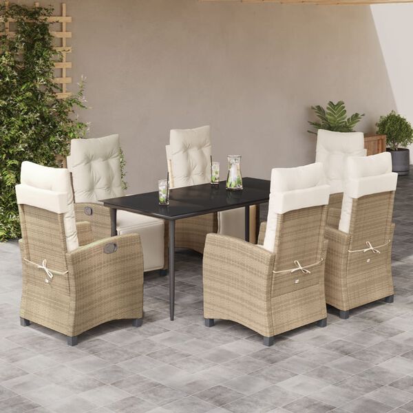 vidaXL Set comedor de jard&iacute;n 7 pzas con cojines rat&aacute;n sint&eacute;tico beige