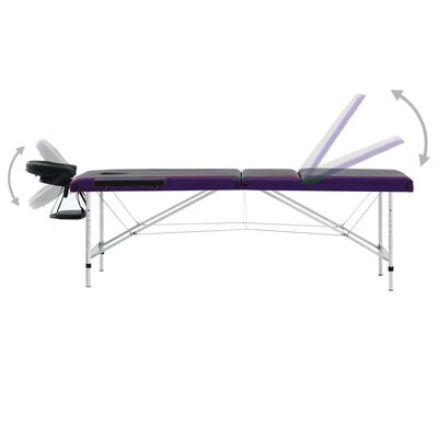 vidaXL Camilla de masaje plegable 3 zonas aluminio negro y morado
