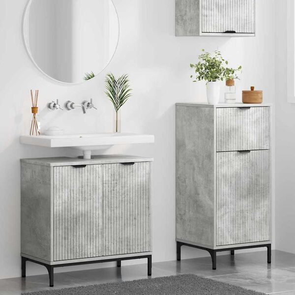 vidaXL Juego de muebles de ba&ntilde;o con caj&oacute;n 2 pcs Gris Concreto