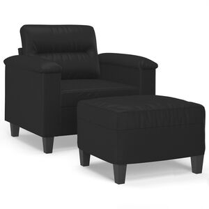 vidaXL Sill&oacute;n con taburete cuero sint&eacute;tico negro 60 cm