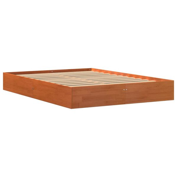 vidaXL Cama sin colch&oacute;n madera maciza de pino marr&oacute;n cera 140x200 cm