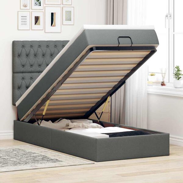 vidaXL Estructura cama otomana colch&oacute;n tela gris oscuro