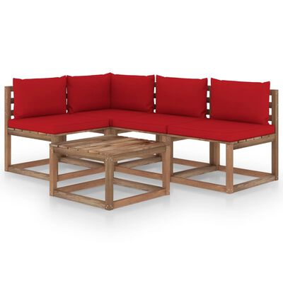 vidaXL Juego de muebles de jardín 5 piezas con cojines rojos