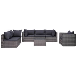 vidaXL Set de sof&aacute;s de jard&iacute;n 7 piezas y cojines rat&aacute;n sint&eacute;tico gris