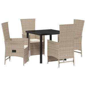 vidaXL Conjunto de Comedor de Jard&iacute;n 5 pcs Beige rat&aacute;n sint&eacute;tico