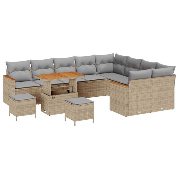 vidaXL Conjunto de sof&aacute; de jard&iacute;n 12 pcs Beige Rattan de Poli&eacute;ster