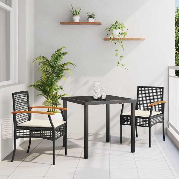 vidaXL Conjunto de Comedor de Jard&iacute;n 3 pcs Negro rat&aacute;n sint&eacute;tico