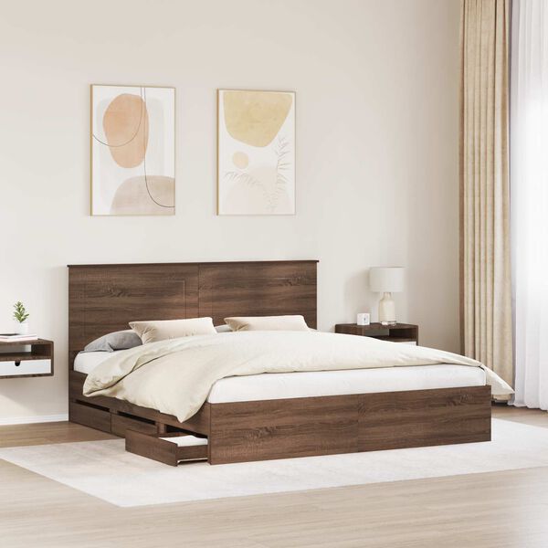 vidaXL Estructura de cama Roble Marr&oacute;n 200 x 200 cm Madera Ingenieril