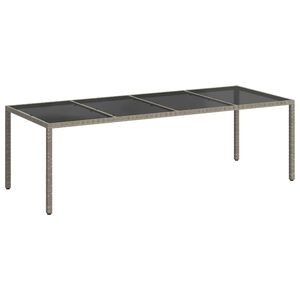 vidaXL Mesa de jard&iacute;n de vidrio templado rat&aacute;n PE gris 250x100x75 cm