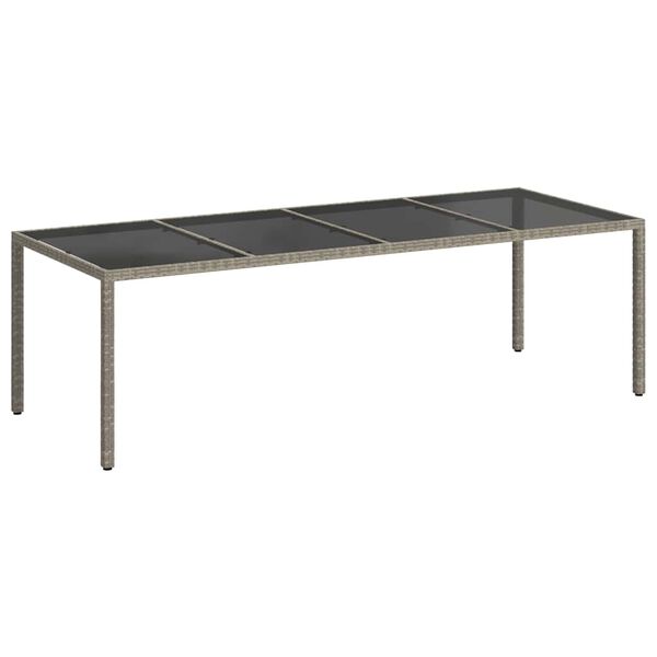 vidaXL Mesa de jard&iacute;n de vidrio templado rat&aacute;n PE gris 250x100x75 cm