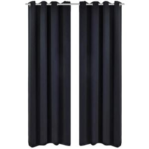 2 cortinas negras oscuras con anillas met&aacute;licas, blackout 135 x 245 cm