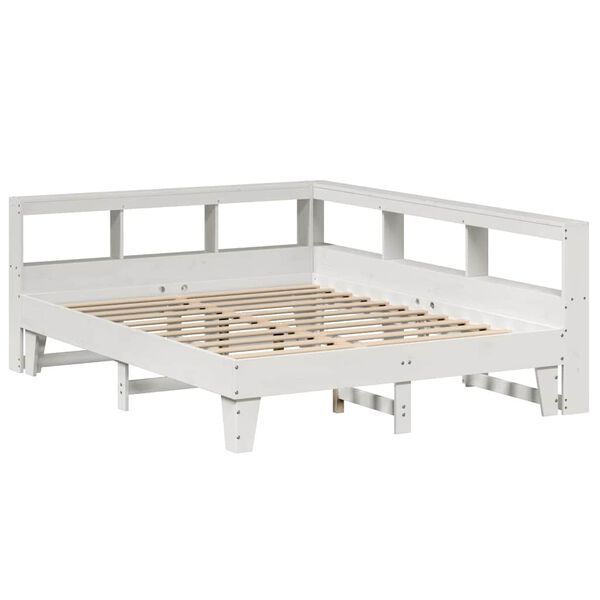 vidaXL Cama con estanter&iacute;a sin colch&oacute;n madera maciza blanca 160x200 cm