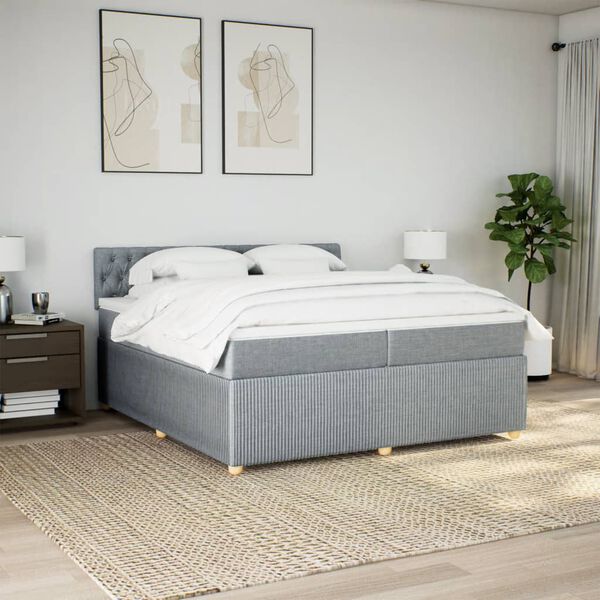 vidaXL Cama box spring con colch&oacute;n tela gris claro 200x200 cm