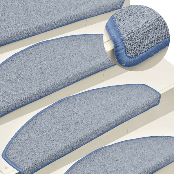 vidaXL Felpudos para escaleras 15 uds 65x24x4 cm Gris claro y azul Semicircular Grande