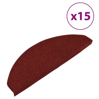 vidaXL Alfombrilla autoadhesiva de escalera 15 uds roja 65x22,5x3,5 cm