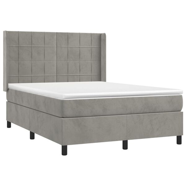 vidaXL Cama box spring con colch&oacute;n terciopelo gris claro 140x200 cm
