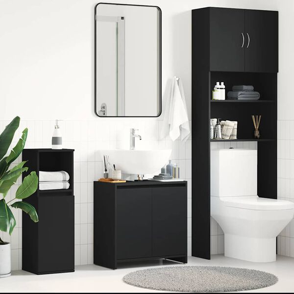 vidaXL Armario de baño madera contrachapada negro 60x33x61 cm