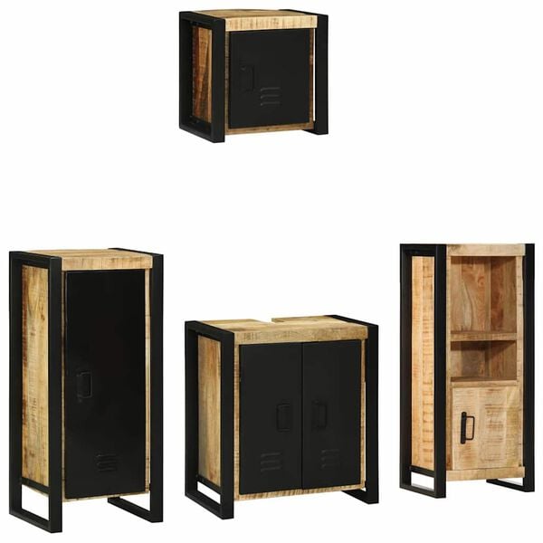 vidaXL Juego de muebles de ba&ntilde;o con caj&oacute;n 4 pcs Madera de mango maciza