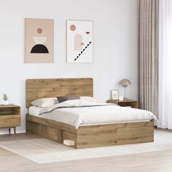 vidaXL Estructura de cama con cabecera Roble Artesanal 150 x 200 cm