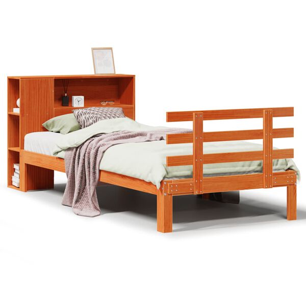 vidaXL Cama con estantería sin colchón madera maciza marrón 75x190 cm
