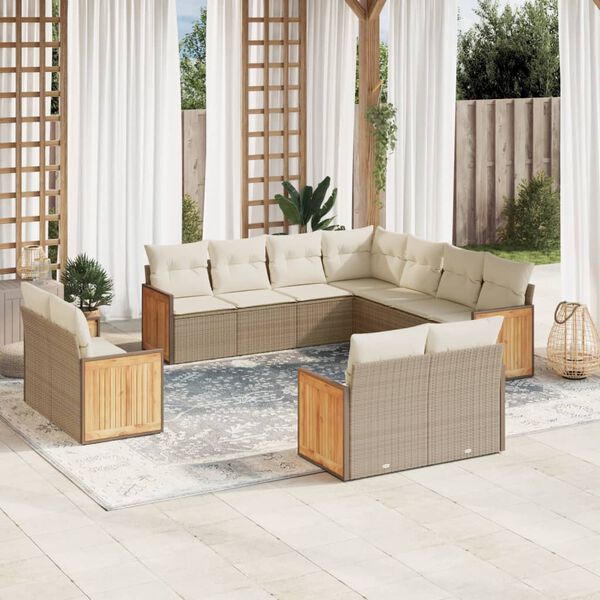 vidaXL Set de sof&aacute;s de jard&iacute;n 11pzas con cojines rat&aacute;n sint&eacute;tico beige