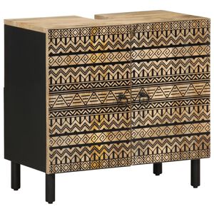 vidaXL Armario de lavabo de ba&ntilde;o madera maciza mango negro 62x33x58 cm
