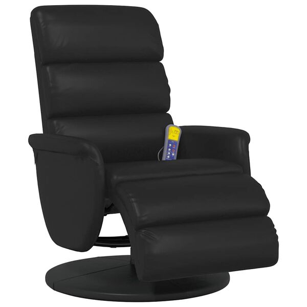 vidaXL Sill&oacute;n reclinable masaje con reposapi&eacute;s cuero sint&eacute;tico negro