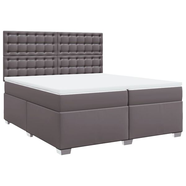 vidaXL Cama box spring con colch&oacute;n cuero sint&eacute;tico gris 200x200 cm