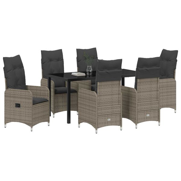 vidaXL Conjunto de Comedor de Jardín con cojín 7 pcs Gris Poliratán