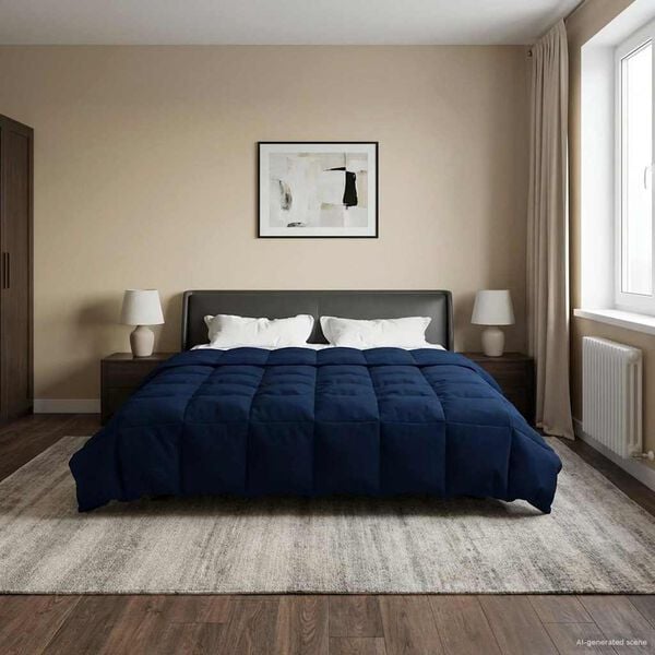 vidaXL Edred&oacute;n de Todo el A&ntilde;o Azul Oscuro 200 x 240 cm Microfibra