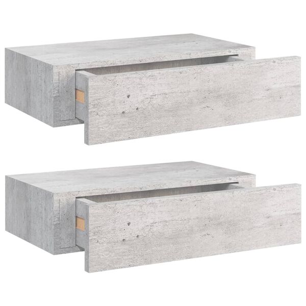vidaXL Estante de pared con cajón 2 uds MDF gris hormigón 40x23,5x10cm