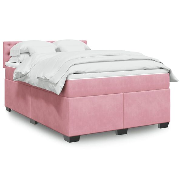 vidaXL Cama box spring con colch&oacute;n terciopelo rosa 140x190 cm