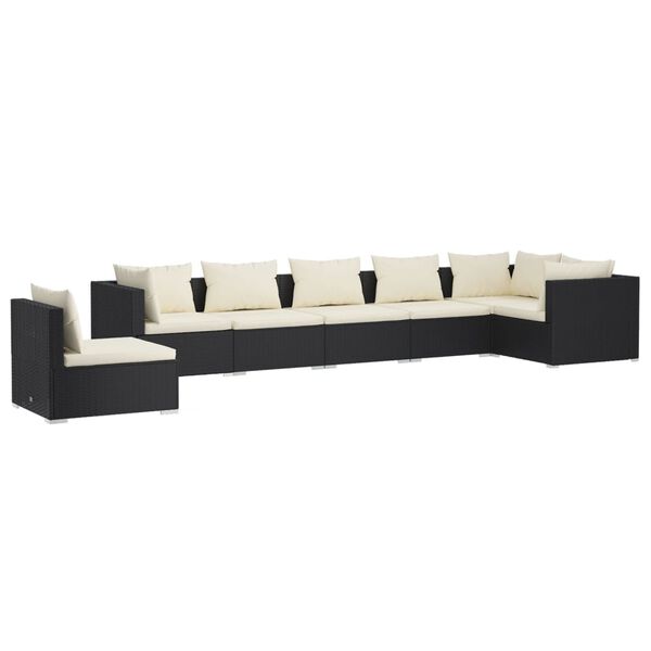 vidaXL Set de muebles de jard&iacute;n 7 pzas y cojines rat&aacute;n sint&eacute;tico negro