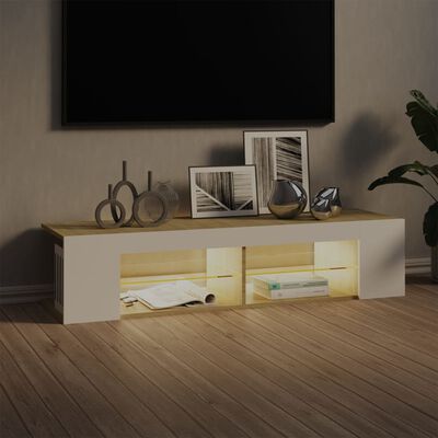 vidaXL Mueble de TV con luces LED blanco y roble Sonoma 135x39x30 cm