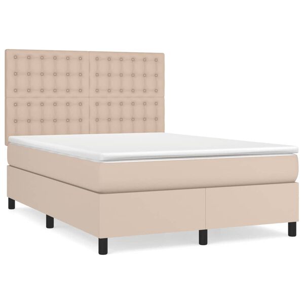 vidaXL Cama box spring con colch&oacute;n cuero sint&eacute;tico capuchino 140x200cm