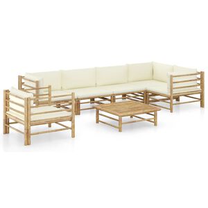 vidaXL Set de muebles de jard&iacute;n 7 piezas bamb&uacute; y cojines blanco crema