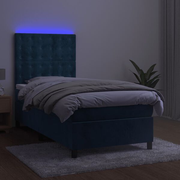 vidaXL Cama box spring colch&oacute;n y LED terciopelo azul oscuro 80x200 cm