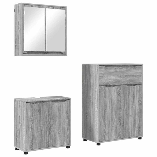 vidaXL Juego de muebles de ba&ntilde;o 3 pcs Gris Sonoma Madera contrachapada