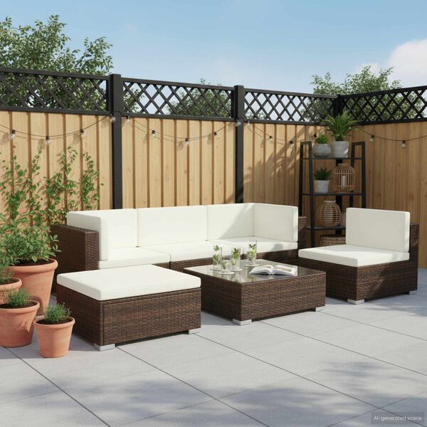 vidaXL Set muebles de jardín 6 piezas y cojines ratán sintético marrón