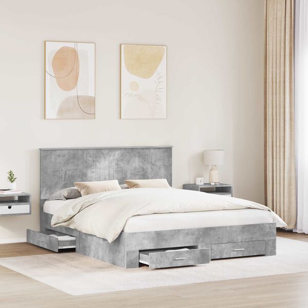 vidaXL Estructura de cama con cabecera Gris Concreto 160 x 200 cm