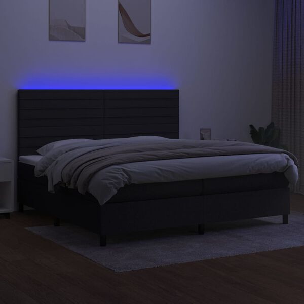 vidaXL Cama box spring colch&oacute;n y luces LED tela negro 200x200 cm