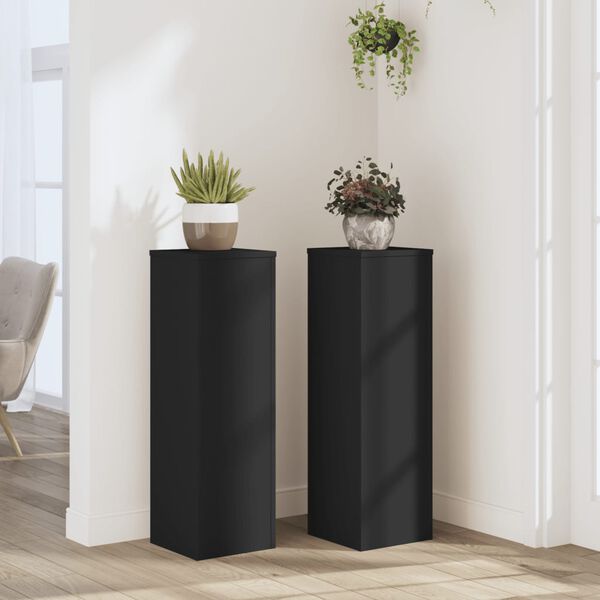 vidaXL Soportes de plantas 2 uds madera ingenier&iacute;a negro 25x25x80 cm