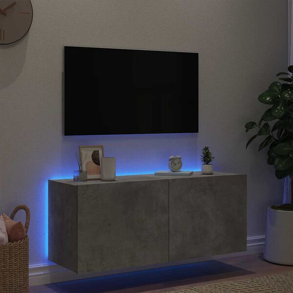 vidaXL Mueble de TV de pared con luces LED gris hormig&oacute;n 100x35x41 cm