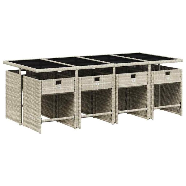 vidaXL Set comedor de jard&iacute;n 9 pzas cojines rat&aacute;n sint&eacute;tico gris claro