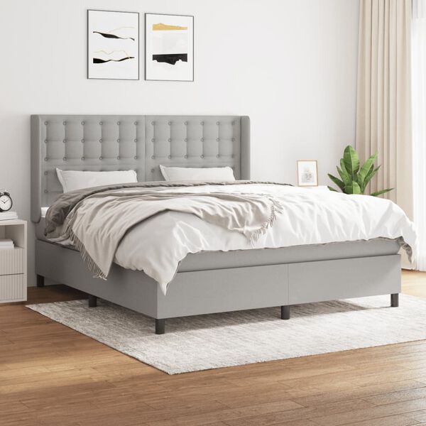 vidaXL Cama box spring con colch&oacute;n tela gris claro 180x200 cm