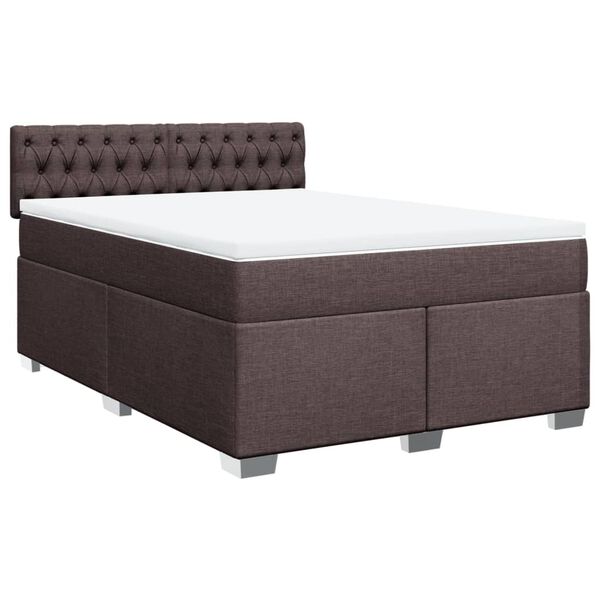vidaXL Cama box spring con colch&oacute;n tela marr&oacute;n oscuro 140x200 cm